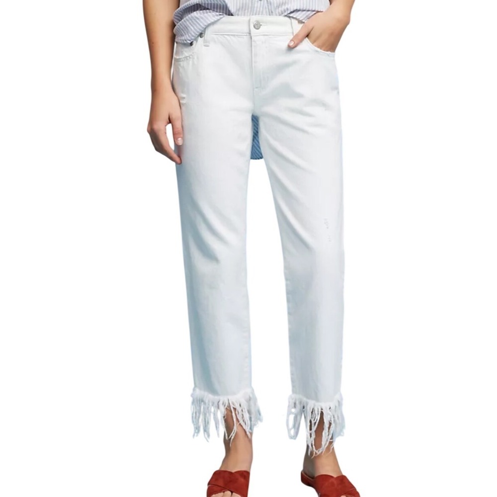Pilcro and the Letterpress Hyphen Jeans Women 30 White Excellent Fringe Hem Boho